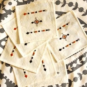 6 Linen Cotton Coaster set Mexican Artist Hand-stitched woven. NEW Great Gift!